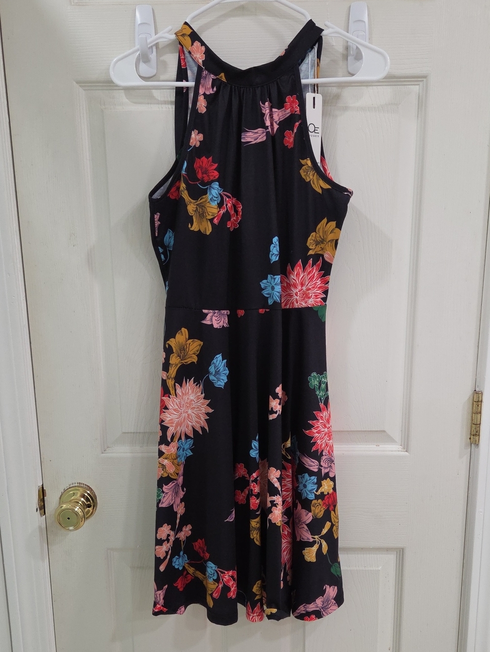 Floral Halter Neck Black Summer Dress